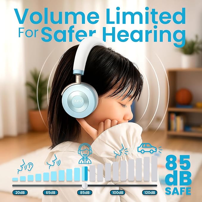 Puro Sound Labs JuniorJam Plus Volume-Limiting Wireless Bluetooth Headphones for Kids, Secure Audio with Adjustable On-Ear Design, 22-Hour Battery Life, Ideal for Tablets, Smartphones & PCs - Teal