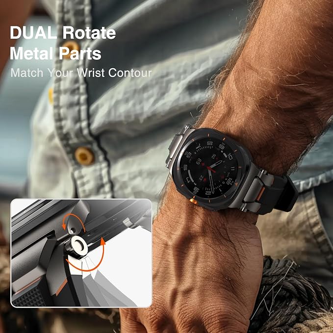 ULTIMAL Watch Band for Samsung Galaxy Watch Ultra 47mm (2025/2024) Compatible with Samsung Watch Strap Bands for Men Sport Bands for Watch Rugged Premium TPU & Metal (Black+Grey)