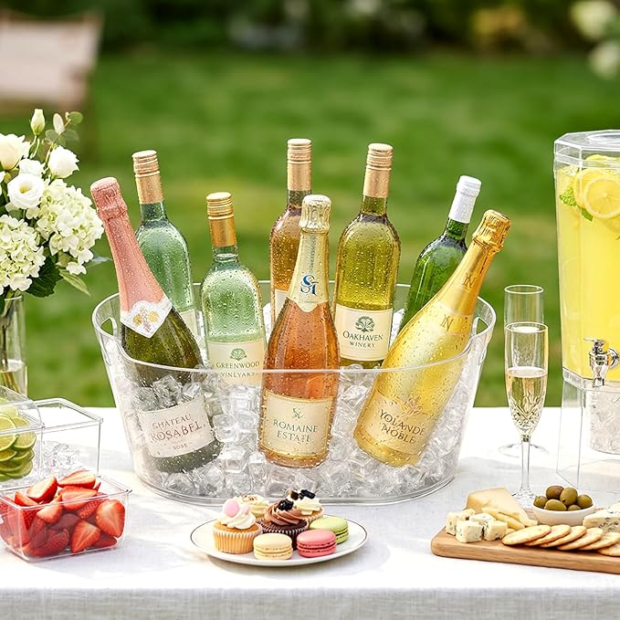 Lifewit 13L Ice Bucket for Parties 2 Pcs, Large Plastic Drink Cooler for Champagne Wine, Beer, Clear Beverage Tub for Mimosa & Cocktail Bar, Portable Chiller for Party Hosting & Serving
