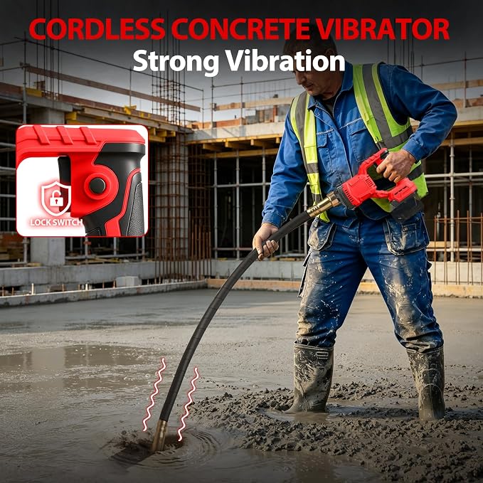 Handheld Concrete Vibrating Tool for Milwaukee M18 18V Battery, 600W Cordless Electric Concrete Vibrator with 3.8ft Shaft Rod, 6000RPM Brushless Portable Vibrarator Remove Air Bubble (No Battery)