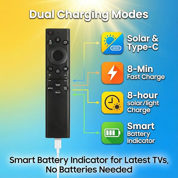 for Samsung TV Remote BN59-01385A, Compatible with Samsung Smart TV 2019-2025,Solar Charging Voice Remote, USB-C Rechargeable