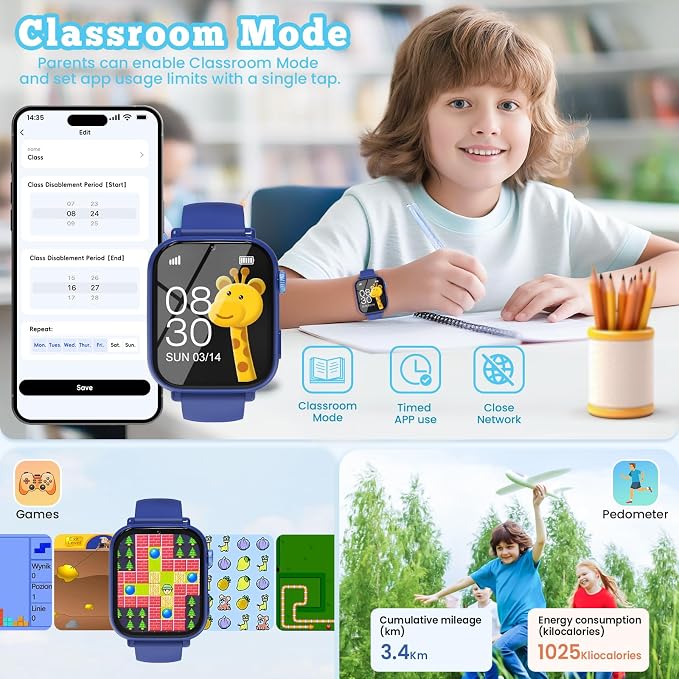 4G Kids Smart Watch GPS Tracker, Smartwatch for Kid with Video Calling, Voice Chat, Class Mode, SOS, Pedometer, Alarm, SIM Card HD Touch Screen Phone Watch Gift for 4-12 Girls Boys (Blue)