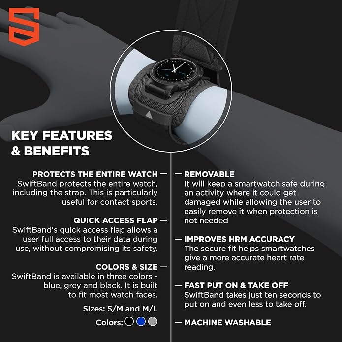 SwiftBand Smartwatch Protector - Universal Smartwatch Protective Strap and Screen Protector, Sports Watch Cover, Compatible with Apple Watch, Fitbit, Garmin, Amazfit, Fossil, Samsung and more