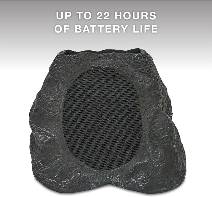 Victrola Rock Speaker Connect, Granite, Wireless Outdoor Speaker with Bluetooth 5.3, 22-Hour Battery Life, Portable Speaker with Solar Charging, IP65 Waterproof Speaker – Pair