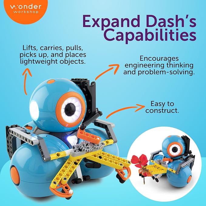 Wonder Workshop Dash Robot Wonder Pack – Coding Educational Bundle for Kids 6+ – Free STEM Apps with Instructional Videos - Launcher Toy, Sketch Kit Drawing, Gripper Building
