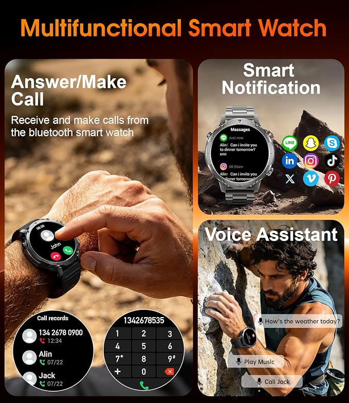 LIGE Military Smart Watch for Men, 1400mAh 60-Days Battery, 1.85" HD Smartwatch with LED Flashlight, 100+ Sports Mode, IP68 Waterproof, Pedometer, Fitness Watch for Android iOS