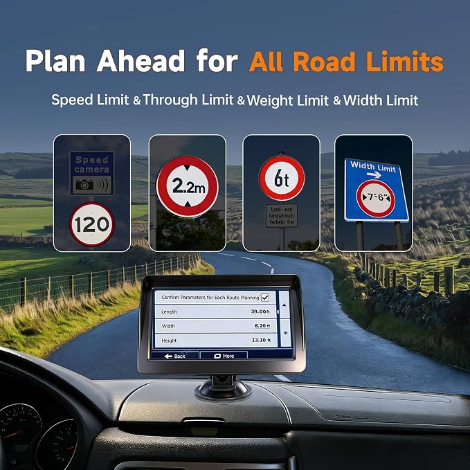 GPS Navigator for Car Truck RV Pickup, 7-inch with Hood No Network Required | 2026 Offline Map with Free Updates Lifetime, HD Touchscreen, Voice Guidance, Speed & Traffic Alerts, Custom Route by Car Size