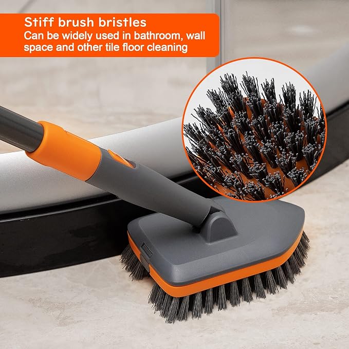 CLEANHOME Scrub Brush with 56” Long Handle, Multifunctional Tile and Tub Scrubber for Shower,Kitchen, Car Cleaning