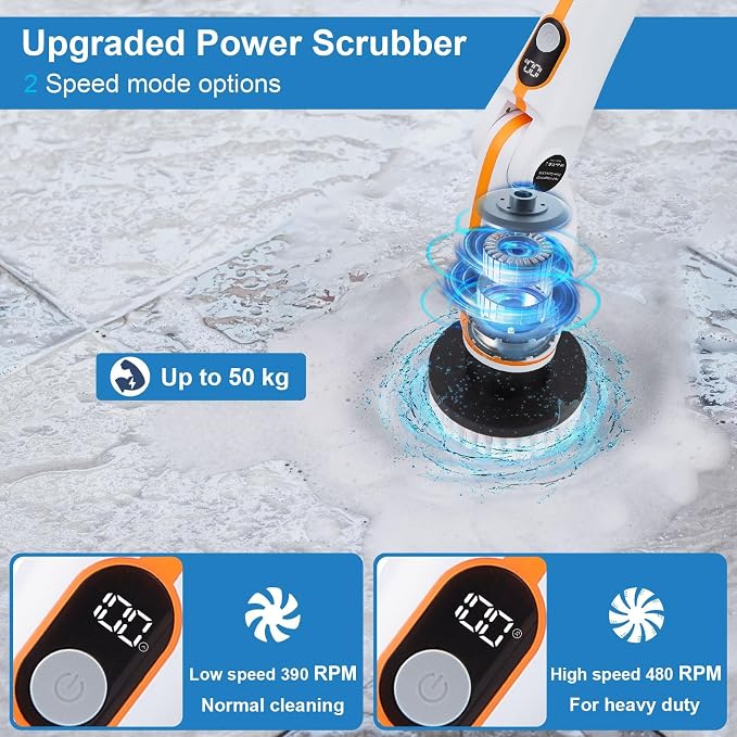 Electric Spin Scrubber with Extendable Handle & 4 Adjustable Angles, High-Speed Cleaning Brush for Versatile Deep Cleaning, Perfect for Bathroom, Shower, Tub, Tiles & Floors