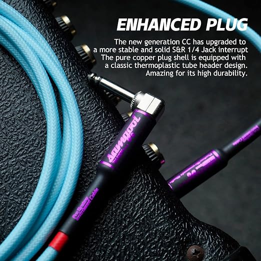 15ft Guitar Cable, 1/4 Inch Straight/Angle Instrument Cable, Electric Cord Amp Cord for Bass Amp and Instruments (CC Powder Blue Braided)