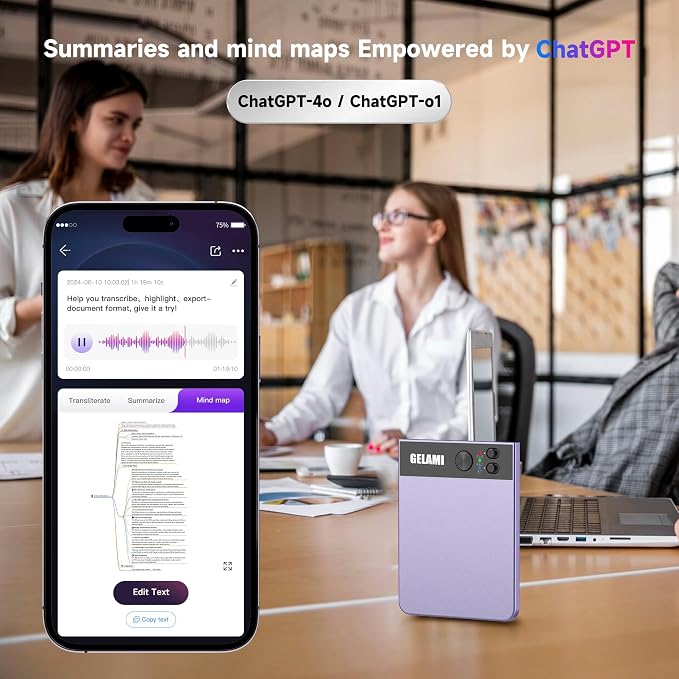 AI Smart Recorder with Simultaneous Interpretation & Real-timeTranscription,64GB AI Speech Processor Powered by ChatGPT with App Control for Business/Education/Interviews (Purple)