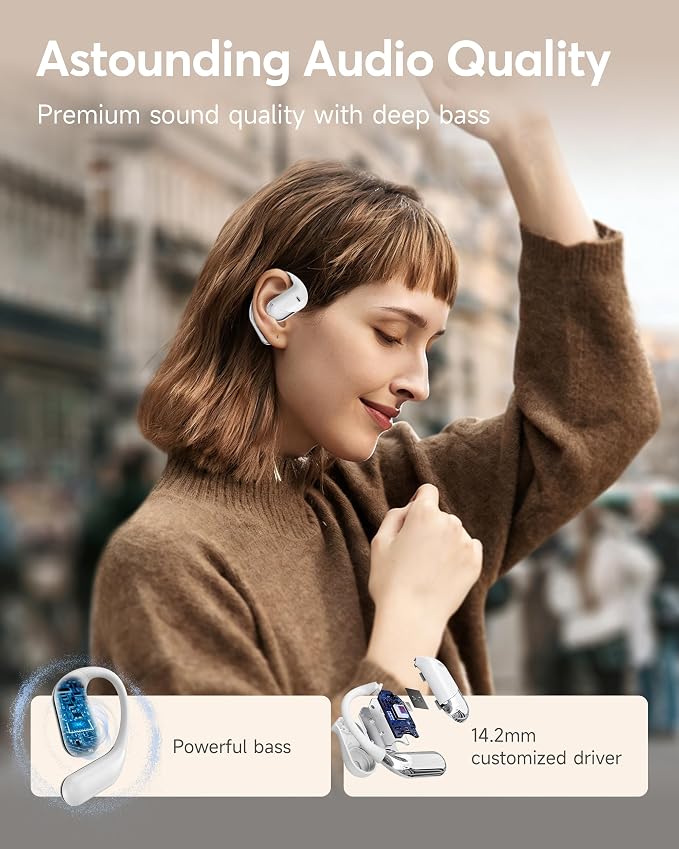 Paekole Ultra Open Ear Headphones, Over Ear Bone Conduction Earbuds with Study Work,Bluetooth Headphones 6.1 with Digital Display,60H Playtime,IP55 Waterproof, Comfort for Cycling,Running,Workout