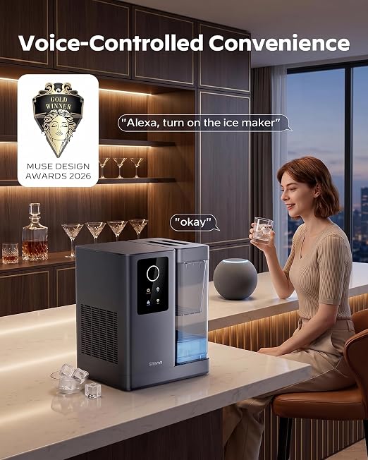 Silonn Countertop Nugget Ice Maker with App & Voice Control, Automatic Self-Cleaning Ice Machine, 3L Large Tank, 40 lbs/24H Chewable Soft Ice, Portable Pebble Ice Maker for Home, Kitchen & Party