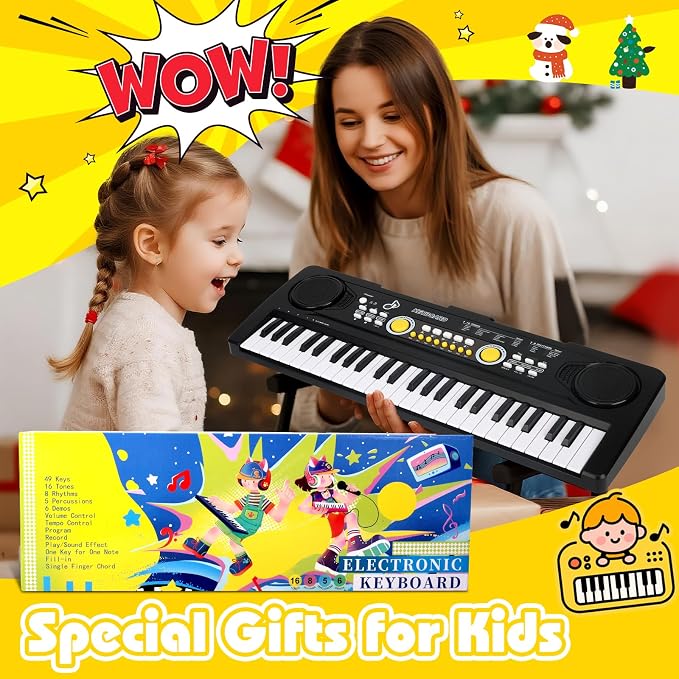 49 Key Piano Keyboard for Kids Music Toys Ages 3-5 Electronic Keyboards Pianos with Microphone for 3 4 5 6 Year Old Boys Girls Birthday Gifts