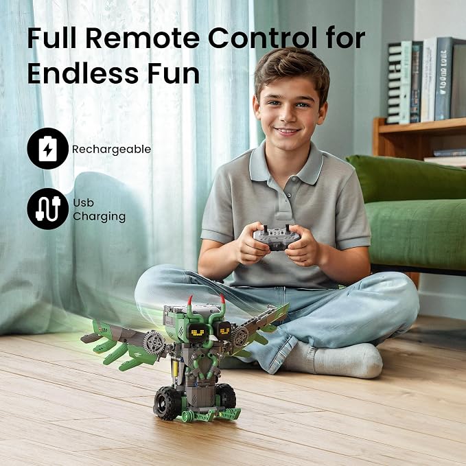 Sillbird Bundle - 2 Items Dragon Building Kit & Robot Car Buildable Toy with Remote Control for Boys Ages 8-14, Christmas STEM Coding Robotics Technic Toy Birthday Gifts for Kids