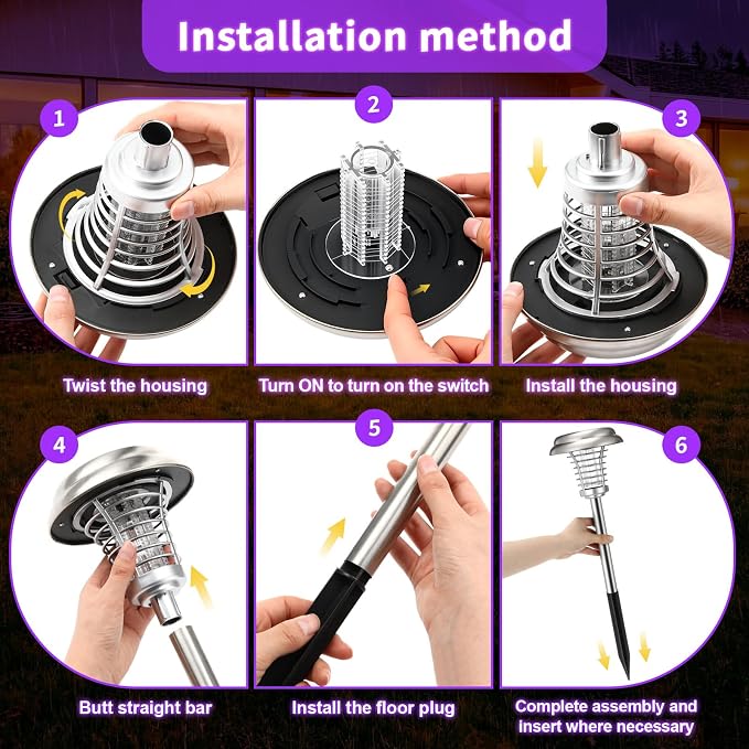 4 Pcs Solar Bug Zapper Outdoor Waterproof Mosquito Repellent Light Solar Power Fly Killer Lamps for Moths, Gnats, Fly, Small Flying Insect Backyard Garden Lawn (Plastic,Purple & Colorful Light)