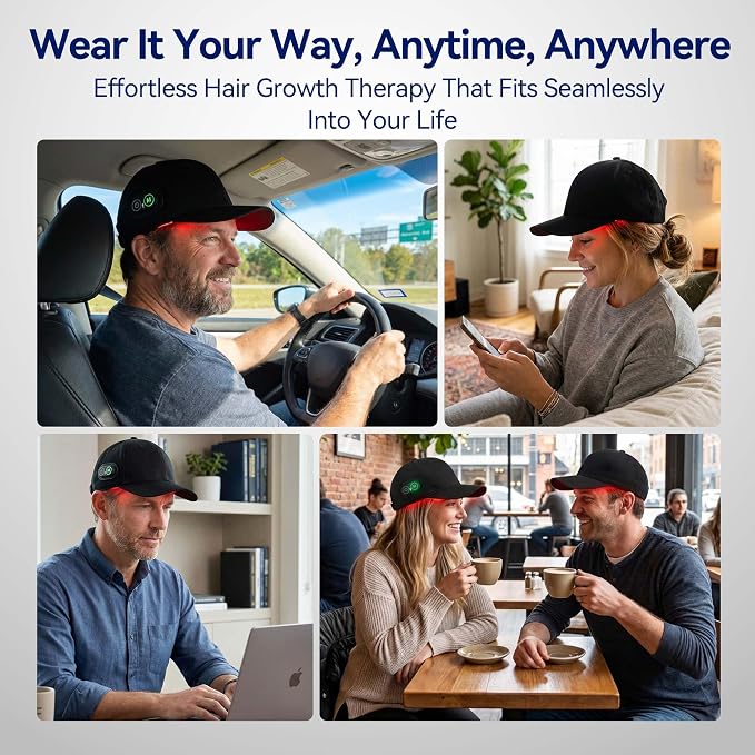 Wireless Rechargeable Red Light Therapy Cap for Hair Growth - FDA Cleared, Laser Hair Growth Device for Men and Women to Support Hair Growth