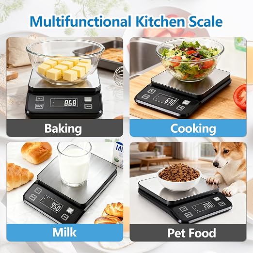 IPX7 Waterproof Food Scale 0.1g Precision Kitchen Scale, 10kg/22lb Digital Food Scale USB Rechargeable, Backlight Gram Scale Stainless Steel & Washable Digital Scale for Cooking, Baking,Weight Loss