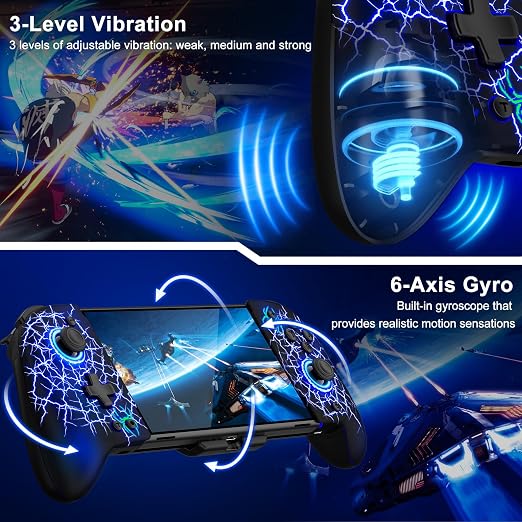 Gammeefy Switch Controller – Hall Effect Joysticks & Enhanced Grip – One Piece Switch Joypad Replacement Switch Pro Controller with 8-Color RGB Lighting, Turbo, Macros - Spider Web, 6.2"/7"