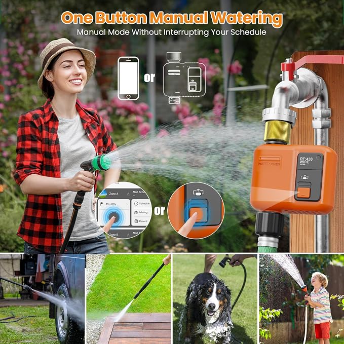 WiFi Water Timer for Garden Hose, Smart Sprinkler Timer with 984ft Long Range, Strong Wall Penetration, APP & Remote Control, Voice Control, Rain Delay, Manual Mode, Watering System (1 Outlet,2pcs)