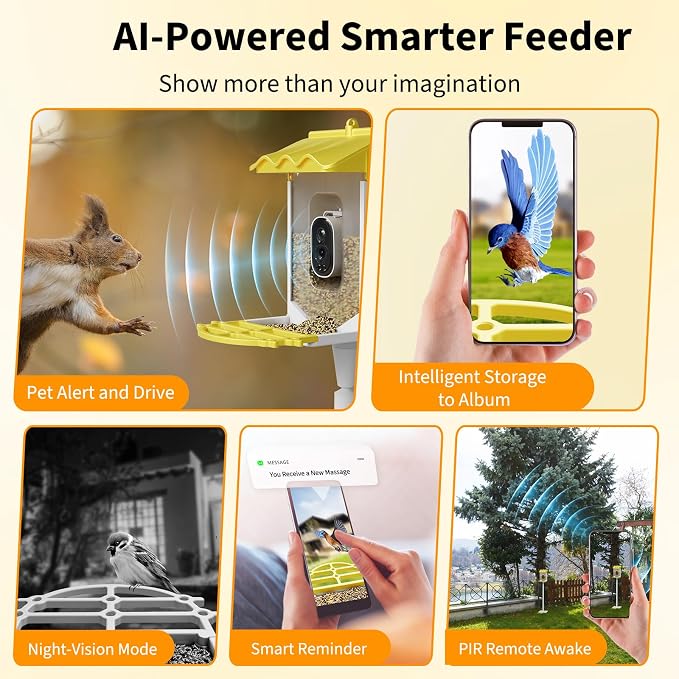 GarveeLife Smart Bird Feeder with 2K Camera & AI Recognition - Solar Powered, 2l Capacity, Night Vision, App Alerts, Auto Capture Photos/Videos for Bird Watching