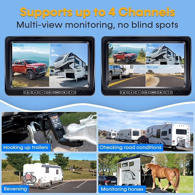 Magnetic RV Backup Camera Wireless with 7" Monitor: 1-Min No Wiring Esay Setup for Trailer Camper - 1080P HD See Every Obstacle Clearly for Campsite Reversing & Drive Monitoring