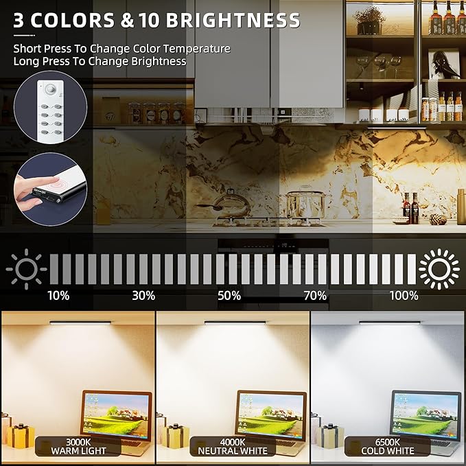 Under Cabinet Lighting,134 LED Cordless Motion Sensor Light Indoor, Rechargeable Closet Lights Battery Operated,Dimmable & 3 Color Temps,Magnetic Under Counter Lights for Kitchen, Closet (40CM,3Pack)
