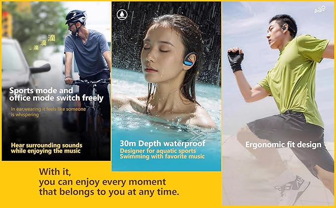 Swimming Headphone Underwater Waterproof Bluetooth ipx8 2 Colors red Blue 32G MP3 Player,in Ear no Falling, for Running Diving Cycling Hiking Gym Spa Other Sports(Blue)