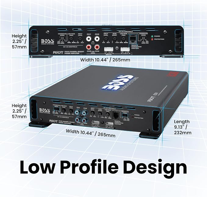 BOSS Audio Systems R3004 4 Channel Car Amplifier - 1200 Watts, 2/4 Ohm Stable, Class A/B, Full Range, Bridgeable, MOSFET Power Supply, Remote Subwoofer Control