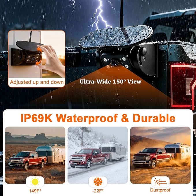 X5 Magnetic Solar Wireless Backup Camera with 5" HD Monitor, 1-Min Zero-Install for RV Truck Trailer, 320ft Signal Range, 15000mAh Battery & 5W Solar Panel Back Up Camera