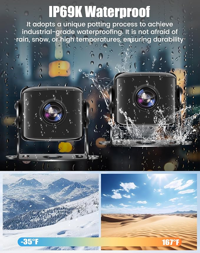 5 Channel Backup Camera System for Truck & RV – 10.36” IPS Touch Screen Monitor with 5 1080P HD Cameras, Smart BSD Alert, DVR Loop Recording, IP69 Waterproof Dash Cam for Semi Truck, Trailer, Van