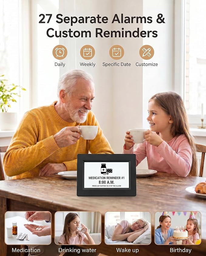 【Upgraded】27 Alarms Digital Talking Clock with Day and Date, Custom Reminders, 1280*800p HD Dsiplay, 10-Levels Dimmer, Auto DST, Sleep Trainer for Elderly Dementia, Voice-Talking with Remote
