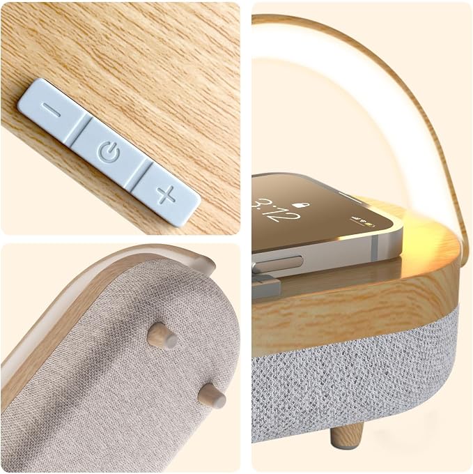 Nightstand Lamp with Wireless Charger,4 in 1 Touch Bedside Lamp Bluetooth Speaker,Portable Dimmable LED Night Light,Corporate Gifts Premium for Employees Clients,Birthday Gifts Women Wife Friend