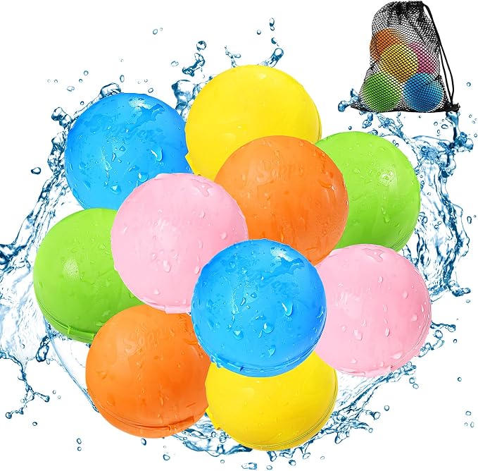 SOPPYCID Magnetic Reusable Water Balloons for Kids, Refillable Water Balls Quick Fill for Pool, Outdoor Games for Beach, Summer Toys for Kids 4-10 (10Pack)