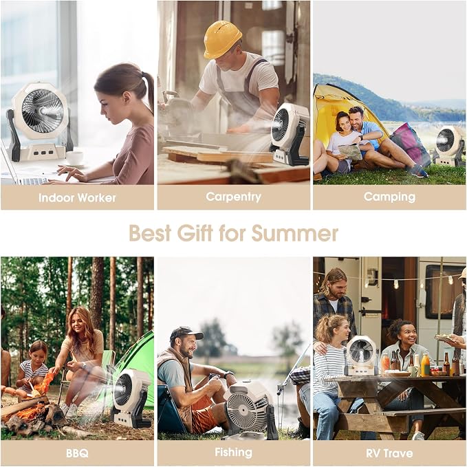 Ausic Portable Misting fan, 8-Inch Cooling Mist Fans, [8-35Hrs] USB Rechargeable Battery Powered Fan with Mister, 250mL Water Tank & LED Lantern, for Home Desk, Bedroom, Office, Outdoor&Indoor Use