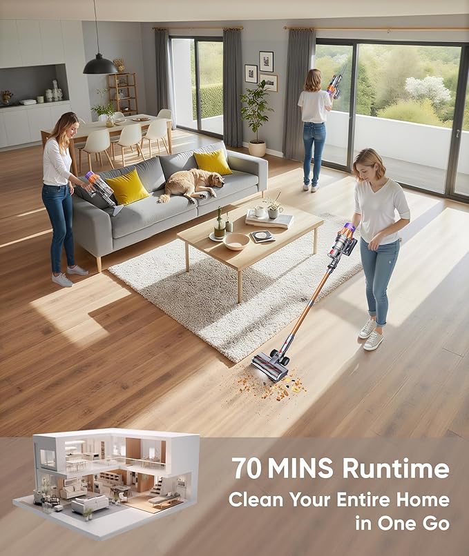 Cordless Vacuum Cleaner, 650W 55KPA 70Mins Cordless Stick Vacuum Cleaner with Self-Standing, Touch Screen, Anti-tangle Vacuum Cordless, Vacuum Cleaners for Home,Carpets,Hardwood,Pet Hair(X7A Pro)