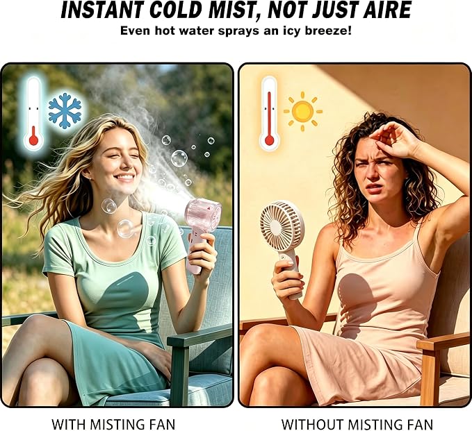 Portable Misting Fan, Handheld Rechargeable Fan with Water Mist, Personal Mini Turbo Fan with 1-100 High Speeds (20000 RPM), LED Light for Music Festival, Summer Trip Must-Haves, Holographic Pink