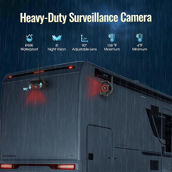 Wireless RV Backup Camera System 7" 1080P Touch Screen & 3 Cameras, Compatible with Furrion Pre-Wired Plug, DVR Monitor & Waterproof Night Vision Rear Side View Camera for Trailer Truck