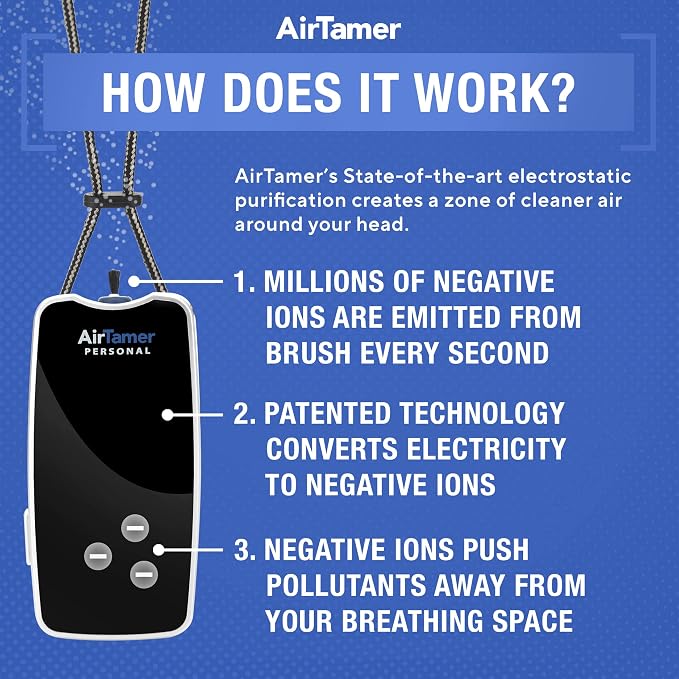 Personal Wearable Air Purifier Necklace, USB Rechargeable, Portable Ionizer | Filterless negative-ion technology. Silent operation. Designed for travel, office, commuting, and everyday use