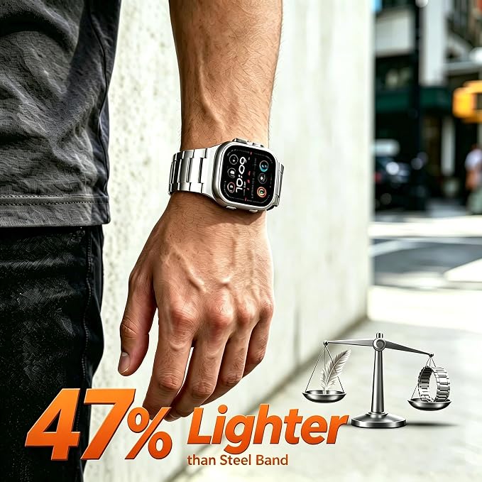 i-Boruly Pure Titanium Band for Apple Watch Ultra 3/2/1 (49mm), Series 11 10 9 8 7 6 5 4 SE (46/45/44mm) - Waterproof Lightweight Metal Strap with Adjustment Tool,Men Durable Business Design (Titanium Color)