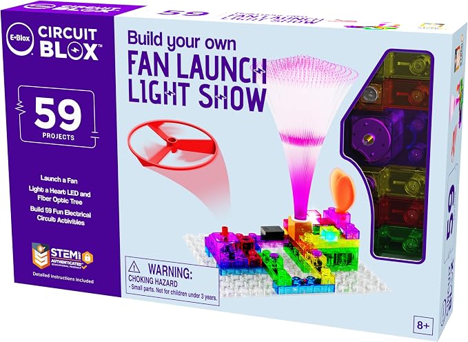 E-Blox Building Blocks STEM Circuit Kit, 59 Projects, Build Your Own Fan Launch Light Show, Science Projects, Birthday Gift, Boys, Girls, 8+