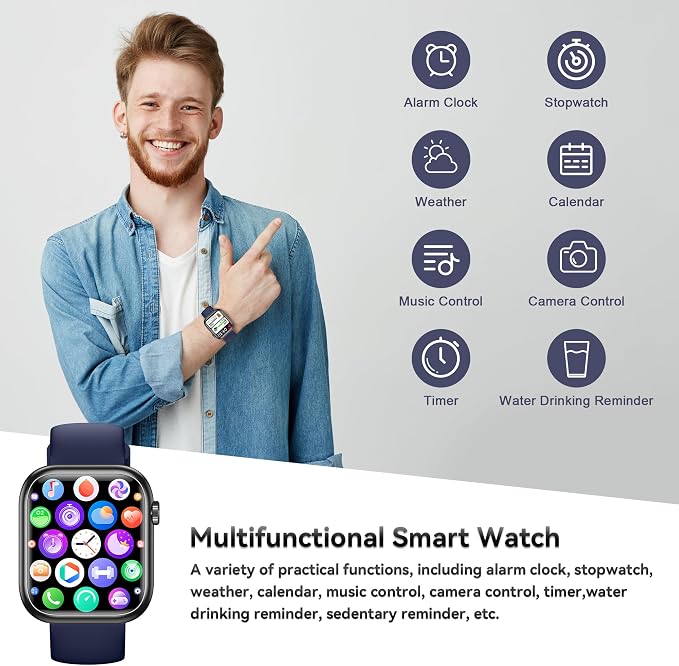 Smart Watch for Men Women(Answer/Make Call), 1.83" Fitness Watch with Heart Rate/Blood Pressure/Blood Oxygen, Pedometer, Sleep Tracker,120+ Sport Modes, IP68 Waterproof Fitness Tracker for Android iOS