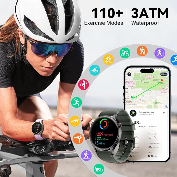 Fitpolo Smart Watch for Men Women,1.3" AMOLED Touchscreen Fitness Tracker, Make/Answer Calls, Heart Rate SpO2 Monitor, 3ATM Waterproof, Sleep & Activity Tracking Smartwatch for Android Phones iPhone