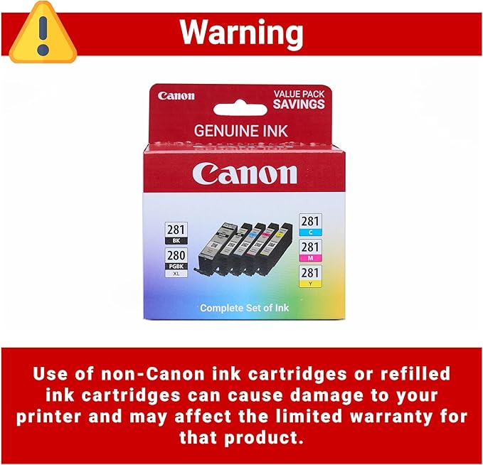 Canon PGI-280XL/CLI-281 5 Color Pack Compatible to TR8520,TR7520,TS9120 Series,TS8120 Series,TS6120-Series,(Pack of 2)