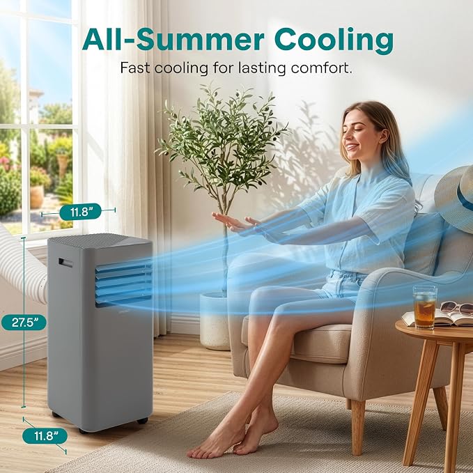 SereneLife Portable AC 8000 BTU, 3-in-1 Cooling, Dehumidifier And Fan Modes, Compact Standing Air Conditioner, Energy Efficient 300 Sq. Ft. Climate Control, Universal Castors And Window Mount Kit