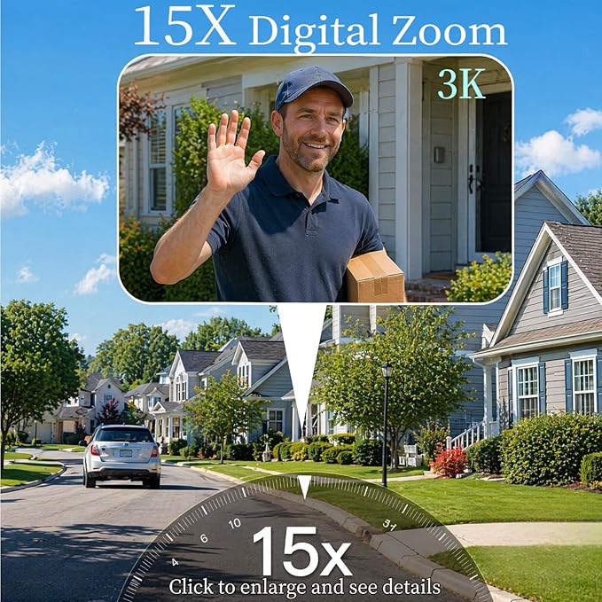 INQMQEGA 4G Solar Security Camera 3K Three Lenses 15X Zoom Outdoor Wireless Camera,PIR Human Motion Detection, Color Night Vision, Spotlight & Siren, Cloud & microSD Storage, App Control