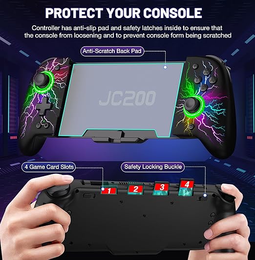 Gammeefy Switch Controller – Hall Effect Joysticks & Enhanced Grip – One Piece Switch Joypad Replacement Switch Pro Controller with 8-Color RGB Lighting, Turbo, Macros - Lightning Pattern, 6.2"/7"