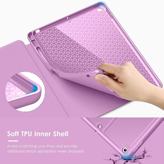 VIKESI Case for iPad 9th / 8th / 7th Generation 10.2 inch (2021/2020/2019 Released),Multiple Angles Magnetic Stand Cover,Shockproof Back,Pencil Holder,and Auto Sleep/Wake,Purple