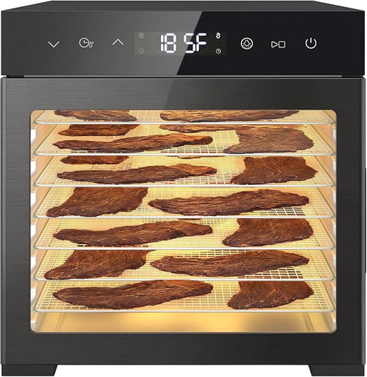 DUMOS Electric Food Dryer Dehydrator, 500W Power, 8 Stainless Steel Trays, 24H Timer, 185°F Temperature Control, Ideal for Jerky, Fruit, Meat, Herbs and Dog Treats