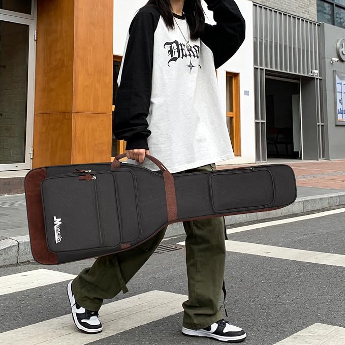 Electric Guitar Bag 0.5 Inch Padding Electric Guitar Case, Electric Guitar Gig Bag Backpack with Neck Strap and 4 Pockets, Black